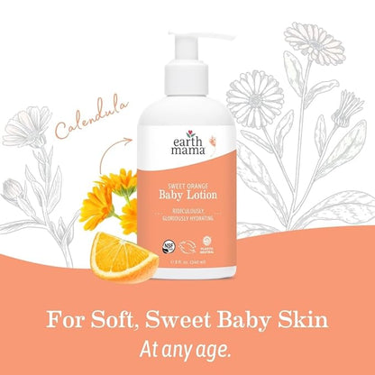Earth Mama Sweet Orange Baby Lotion | Moisturizing Body Lotion for Dry Skin, Newborn Baby Lotion Sensitive Skin Care, Face Lotion for Babies & Kids with Shea Butter, Calendula & Aloe, 8 Fl Oz