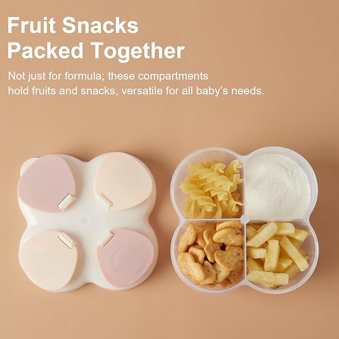 Formula Dispenser No-Spill with Four Compartment, Infant Milk Powder Dispenser Portable On The Go, Kids Snack Formula Containers for Travel Hold Outdoor, Light Yellow