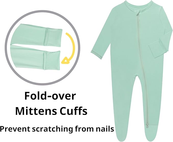 Baby Boy Footed Pajamas with Mittens,Rayon Made from Bamboo Sleepers, 2 Way Zipper Long Sleeve Pjs