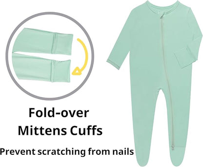 Baby Boy Footed Pajamas with Mittens,Rayon Made from Bamboo Sleepers, 2 Way Zipper Long Sleeve Pjs