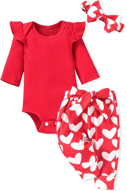 Aalizzwell Preemie Newborn Infant Baby Girls Clothes Ribbed Romper Bodysuit Pants Set Fall Winter Outfits