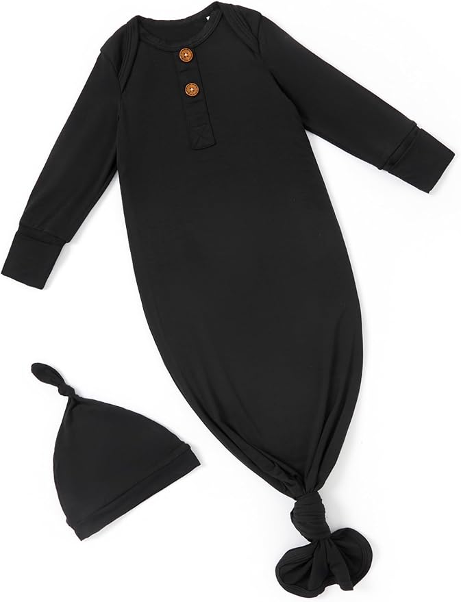 PATPAT Baby Sleeper Gown with Bamboo Viscose for Newborn Girls Boys, Knotted Nightgown with Mittens for Infant Home Coming