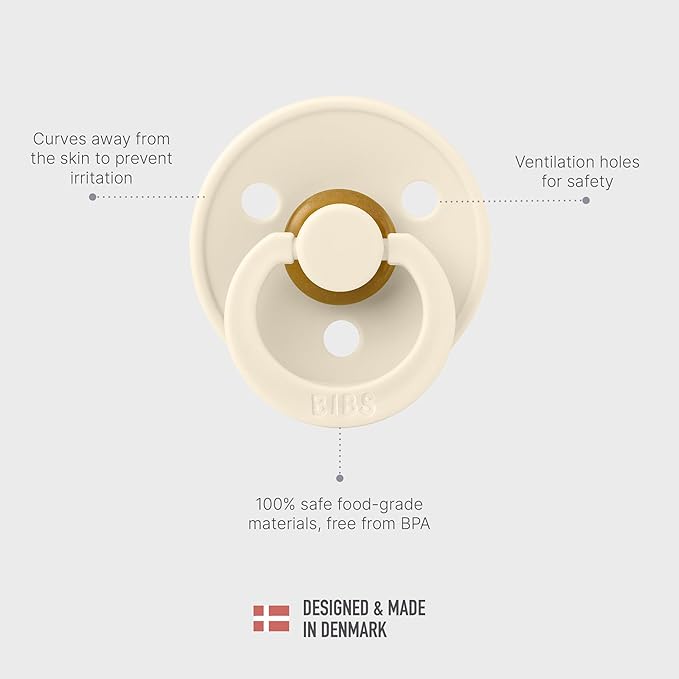 BIBS Colour Soother 4-Pack, BPA Free Dummy Pacifier, Round Nipple. Natural Rubber Latex, Made in Denmark. 6-18 Months (Pack of 2), Baby Girl Colours