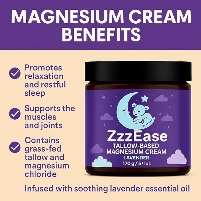 Magnesium Lotion for Kids | Tallow-Based Magnesium Lotion for Sleep | Lavender Scented | No Melatonin Sleep Aid | Arnica Cream, Eczema Cream for Kids | Organic, Made in the USA, 3 Month Supply
