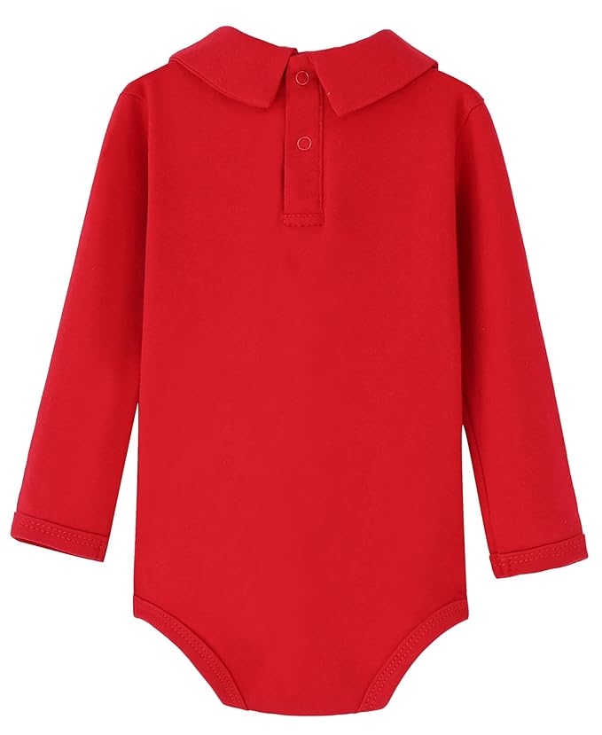 Teach Leanbh Infant Baby Polo Bodysuit Cotton Long Sleeve Pure Color Shirt 3-24 Months (Red/Peter Pan Collar, 6 Months)