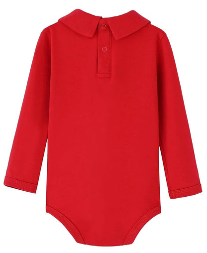 Teach Leanbh Infant Baby Polo Bodysuit Cotton Long Sleeve Pure Color Shirt 3-24 Months (Red/Peter Pan Collar, 6 Months)