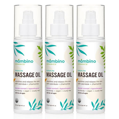 Mambino Organics Massage Baby Oil, Body Oil for After Shower, Egyptian Calendula, Chamomile & Lavender Infused, Gentle for Baby & Kids, 5 fl oz, 3-Pack
