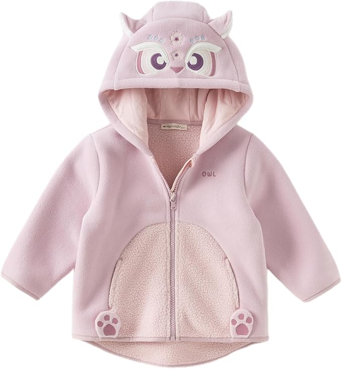 DAVE&BELLA Toddler Fleece Jacket, Baby Boys Girls Animal-shaped Hooded Zipper Long Sleeve Warm Spring Autumn Outerwear Coat