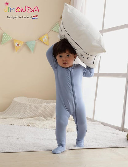 Jimonda Baby Romper Boys Girls Bamboo Pajamas 2-Way Zipper Footed Unisex Zip-Up Sleepers Sleep and Play pjs