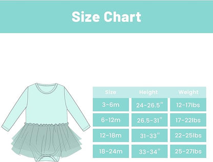 Baby Girl Bodysuit Dress- Viscose Made from Bamboo, Long Sleeve Flutter Skater Dress with Bodysuit Infant Outfit