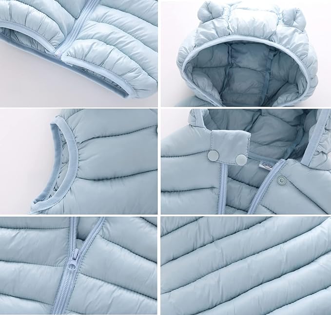AIWUHE Baby Boys Girls Hooded Puffer Vest Winter Lightweight Sleeveless Bear ears Zipper Up Jacket