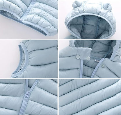 AIWUHE Baby Boys Girls Hooded Puffer Vest Winter Lightweight Sleeveless Bear ears Zipper Up Jacket