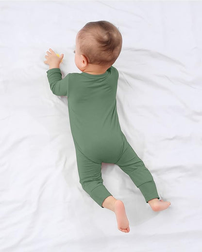 GUISBY Baby Footless Rompers, Rayon Pajamas 2 Way Zipper with Long Sleeve Sleeper