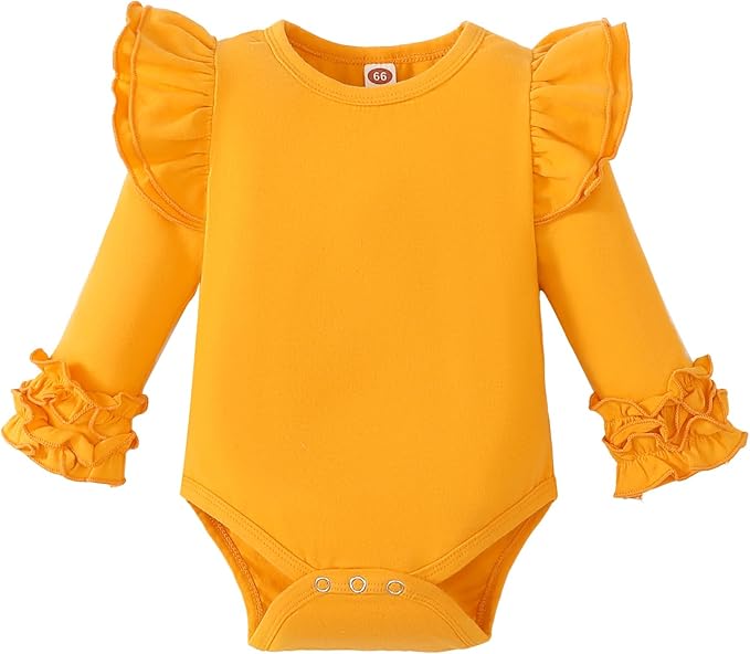 Baby Girl Solid Color Romper Infant Ruffle Sleeve Bodysuit One Piece Outfit Toddler Jumpsuit clothes