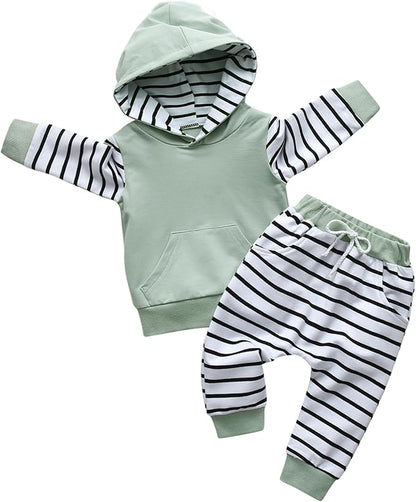 Toddler Infant Baby Boy Clothes Striped Long Sleeve Hoodie Tops Sweatsuit Pants Outfit Set