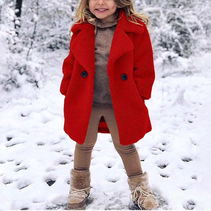 rrhss Baby Girls Faux Fur Teddy Long Coat Toddler Kids Winter Fleece Jacket Warm Outwear Clothes