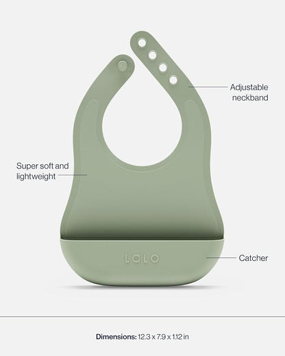 Lalo First Bites Silicone Baby Feeding Set - Baby Led Weaning Supplies - Non-Toxic Silicone - Includes 1 Bib, 2 Spoons, Training Cup, Suction Plate and Bowl - 6 Pieces - Sage