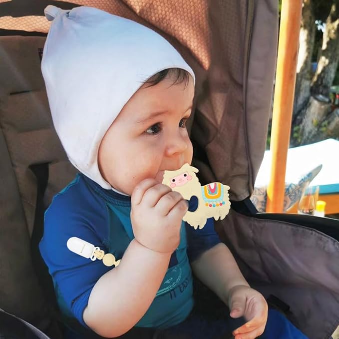 Baby Teething Toys,Food Grade Silicone Teether with One-Piece Pacifier Clip Holder,Shower Gift,Highly Effective Pain Relief for 3 Months+ Boy and Girl,BPA Free,Freezer Safe. (Yellow Llama)