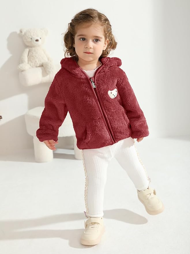 Baby Boys Girls Fleece Jackets Zip Up Hoodies Cute Bear Coats Fall Winter Fuzzy Jacket Newborn Boys Girls Outwear