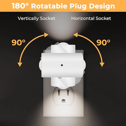 4 Pack Small LED Night Light, Dimmable Plug-in with Dusk to Dawn Auto On/Off, 5000K Daylight Adjustable Brightness (0-200 LM), 180° Rotating Head for Kitchen, Bathroom, Hallway