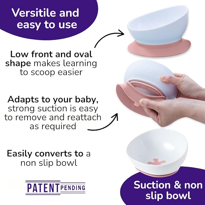 doddl Baby First Utensil Feeding Set (6–12 Months) – Baby Cutlery + 2-in-1 Suction/Non-Slip Bowl + Easy-Clean Placemat – BLW Weaning Kit Dusky Rose