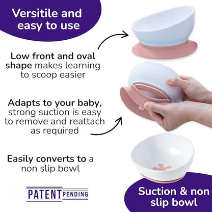 doddl Baby First Utensil Feeding Set (6–12 Months) – Baby Cutlery + 2-in-1 Suction/Non-Slip Bowl + Easy-Clean Placemat – BLW Weaning Kit Dusky Rose