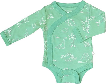 Babysoy Organic Baby Newborn Long Sleeve Pattern Kimono Wrap Around Side Snap Bodysuit/Onesie for Unisex Infants