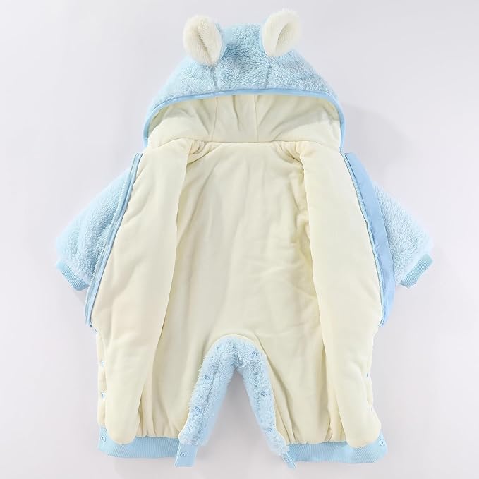 JiAmy Baby Fleece Snowsuit Newborn Hooded Winter Outfits Infant Boys Girls Hooded Zipper Jumpsuit Romper