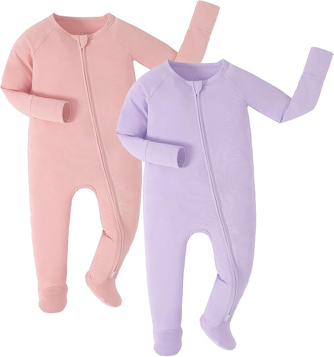 JunNeng Viscose from Bamboo Baby Sleeper,Newborn Footie Pajamas with 2 Way Zipper & Fold Over Mittens,0-12M