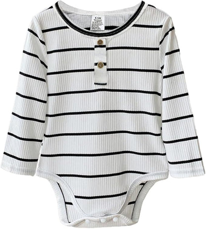 Newborn Infant Baby Boy Romper Fall Winter Long Sleeve Buttoned One Piece Romper Bodysuit 0-24 Months