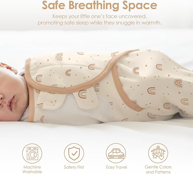 Baby Swaddle Blanket, 0-3 Months, Cotton Arm-in Sleep Sack, Wearable Blankets Wrap for Newborn Infant