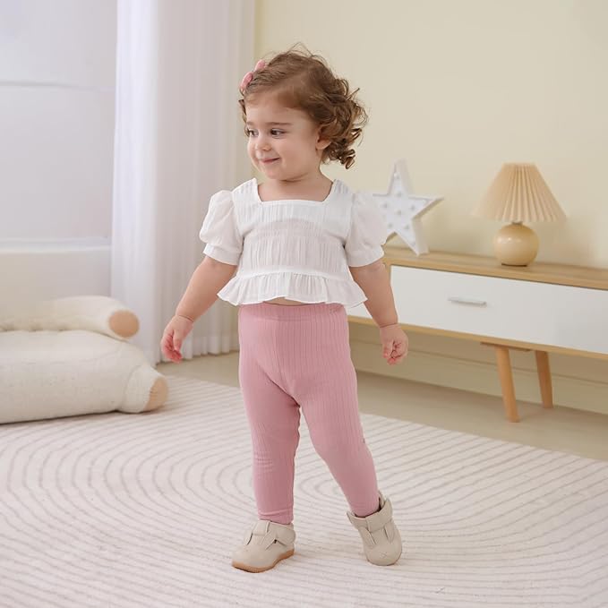 DREAM BUS 5 Pack Toddler Girl Pants Baby Girl Solid Ribbed Pants Toddler Girls Bottoms Leggings Newborn Cotton Jogger