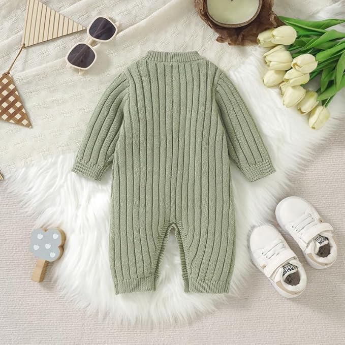 Neiwech Baby Boy Girl Romper Newborn Infant Knit Striped Solid Long Sleeve One Piece Jumpsuit Clothes