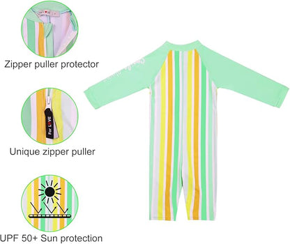 weVSwe Baby Toddler UPF 50+ Sun Protection Rash Guard Long Sleeve Swimsuit with Crotch Zipper