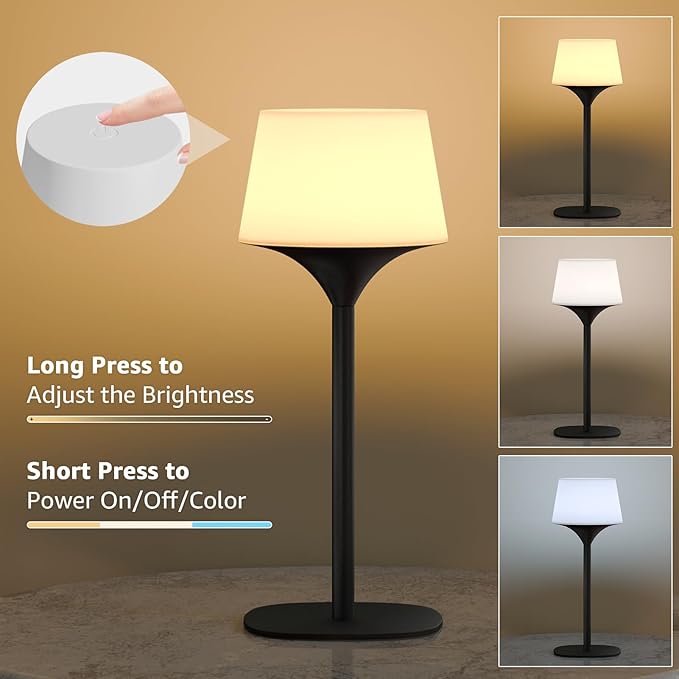 FUYO Cordless Table Lamp, Portable LED Desk Lamp, 3 Color Stepless Dimmable Rechargeable LED Table Lamp for Restaurant/Bedroom/Bars/Outdoor Party/Camping/Coffee Shop