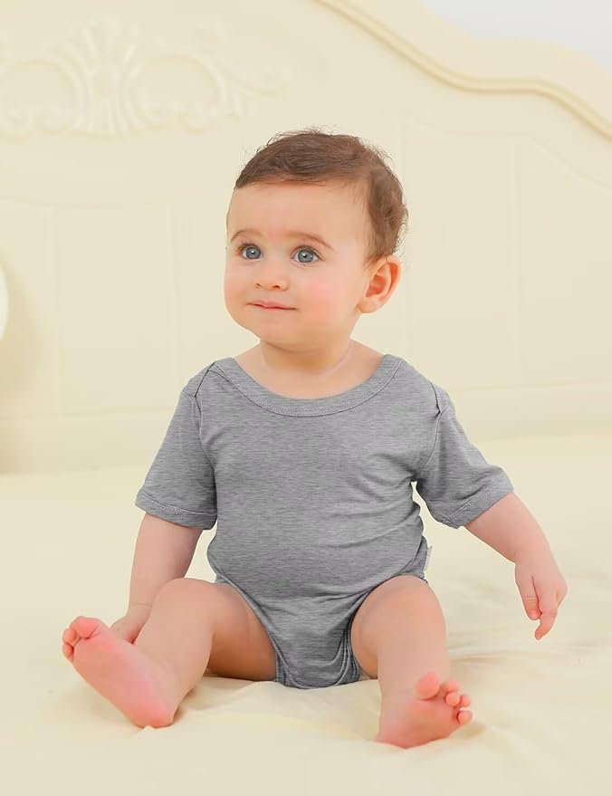 Bamboo Rayon Baby Bodysuit,Short Sleeve Bodysuits Solid Color Outfits for Infant Boys Girls Soft Clothes