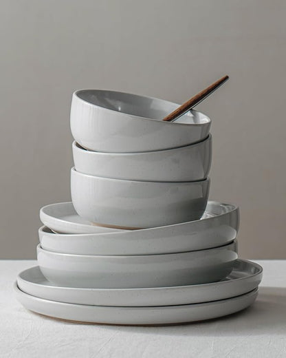 Famiware Milkyway Dinnerware Sets, 24 Piece Dish Set, Plates and Bowls Sets for 8, Light Gray