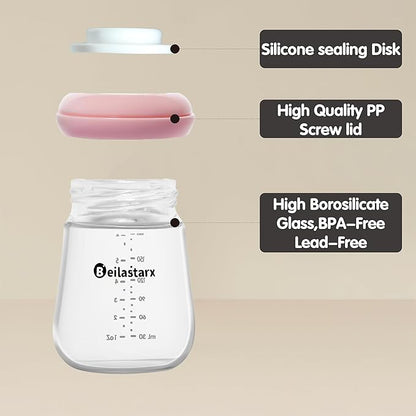 Glass Breast Milk Storage Bottles-Wide Neck Breastmilk Storage with Lids, Breast Milk Storage Containers for Fridge,BPA-Free (Red,6oz(pack of 4))