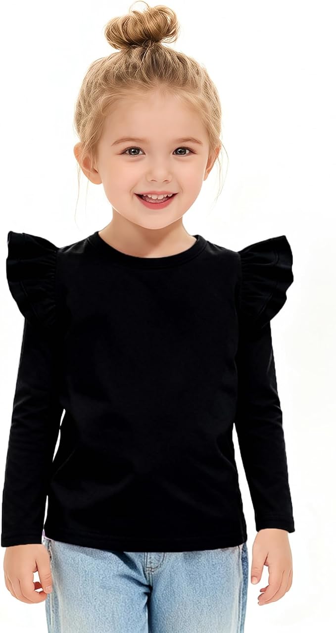 LYSMuch Toddler Baby Girls Long Sleeve Ruffle T Shirt Kids Casual Plain Solid Top Blouse T-Shirt Undershirt