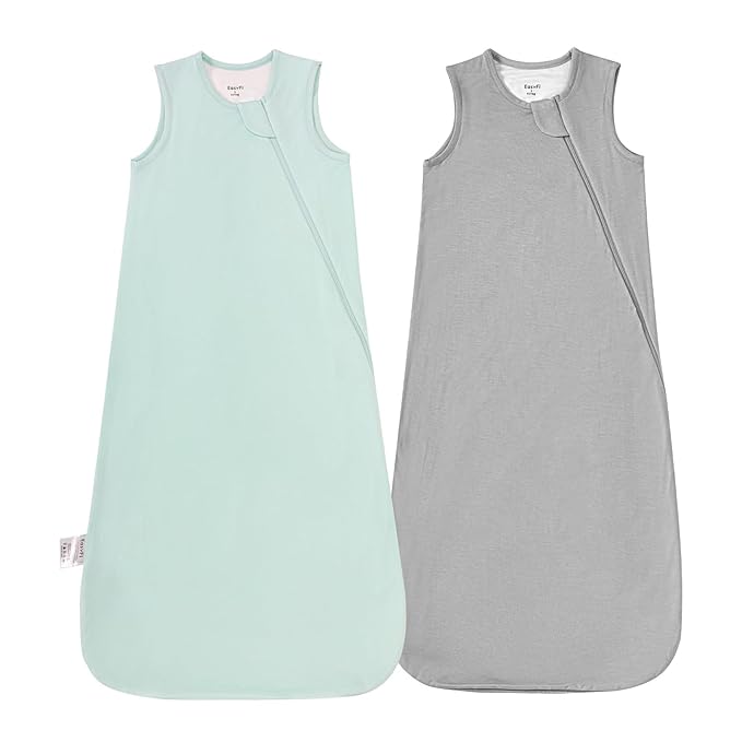 Supersoft Rayon Made from Bamboo Sleep Sack 18-24 Months 0.5 Tog Lightweight Toddler Sleep Sack 2t Baby Wearable Blanket with 2-Way Zipper Summer Unisex Sleeping Bag for Babies (2 Pack) Green & Gray