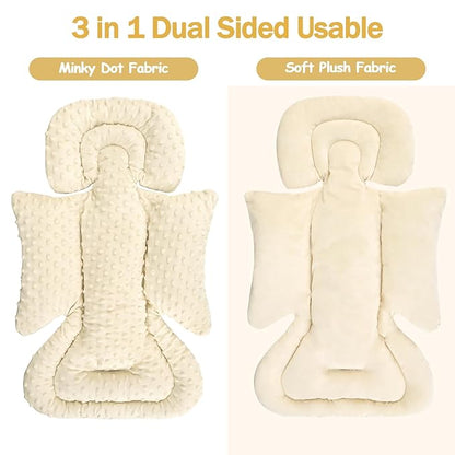 Infant Car Seat Insert Boy Girl, 3 in 1 Newborn Carseat Insert with Strap Pads, Car Seat Head Support for Baby Strollers, Swings, and Bouncers, Comfortable and Machine Washable, Beige
