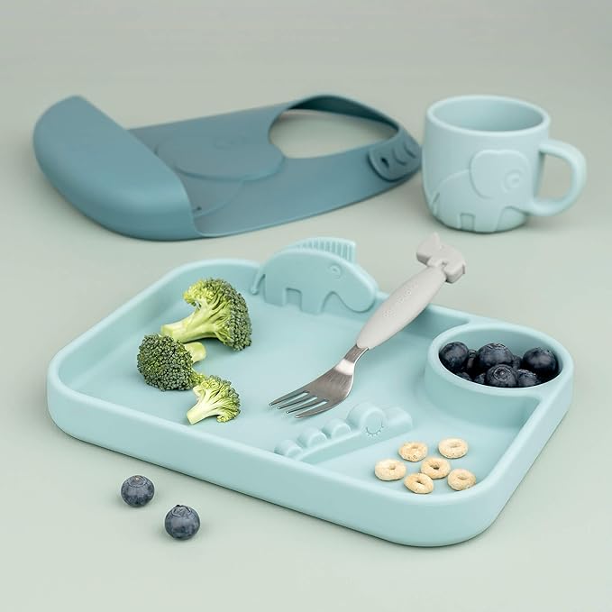 Done by Deer Easy-grip Cutlery Set Deer Friends Grey - Toddler Spoon, Fork and Knife with Soft Silicone Anti-Slip Handles - Sturdy Design for Rough Handling - Comes in Beautiful Gift Box
