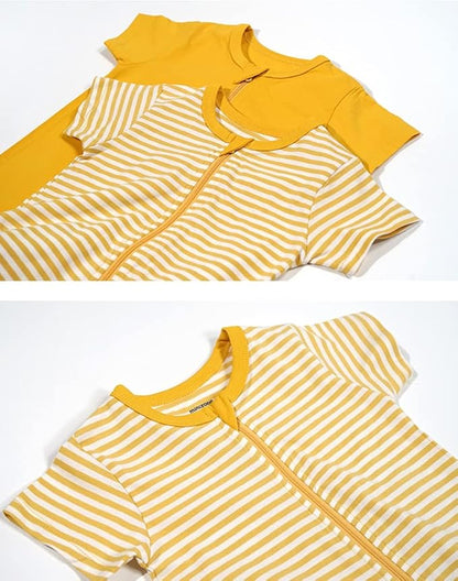 Teach Leanbh Baby Boys Girls 2-Pack Romper Jumpsuits Cotton 2 Way Zipper Short Sleeve Footless Sleep and Play 3-24 Months