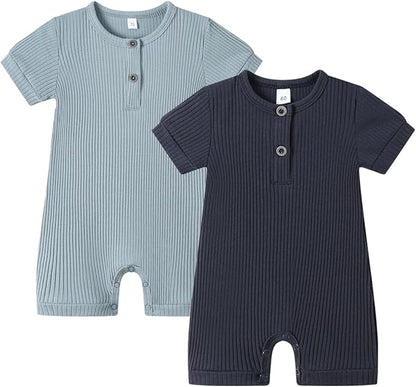 Bafeicao Baby Boy Girl 2/3 Pack Solid Romper Ribbed Short/Long Sleeve Bodysuit Jumpsuit Infant Knitted Outfits Clothes