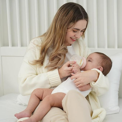 Glass Baby Bottles, Anti Colic Breastfeeding Bottle with Natural Response Nipple for Newborn Preemie 0+ Month, BPA Free, Wide Neck, Blue/3Pack/5oz