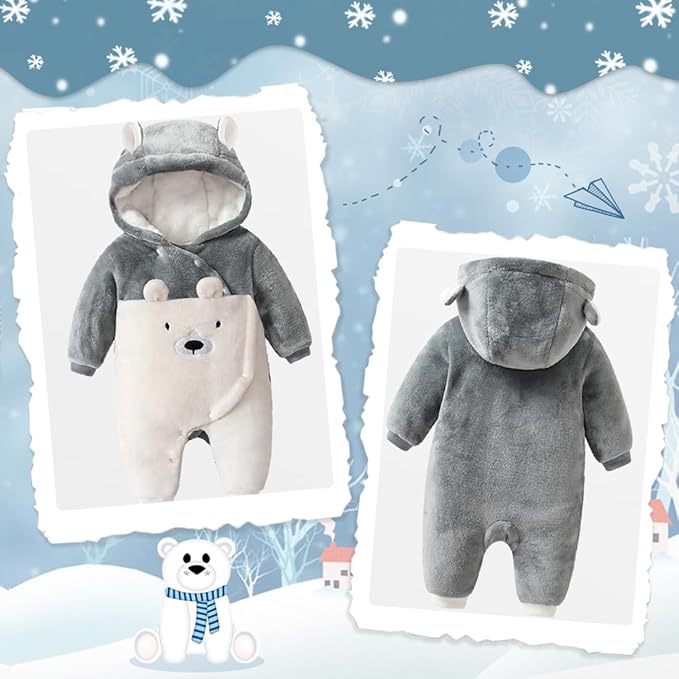 Fairy Baby Newborn Baby Snowsuit Bear Suit Romper Winter Warm Coat Infant Fleece Footie Jumpsuit for Girls Boys 0-18M