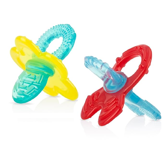 Nuby Chewbies Silicone Teether (Yellow/Aqua, Red/Aqua, 2 Count)