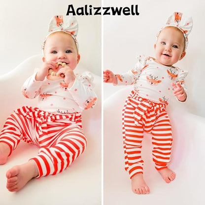 Aalizzwell Preemie Newborn Infant Baby Girls Clothes Ribbed Romper Bodysuit Pants Set Fall Winter Outfits