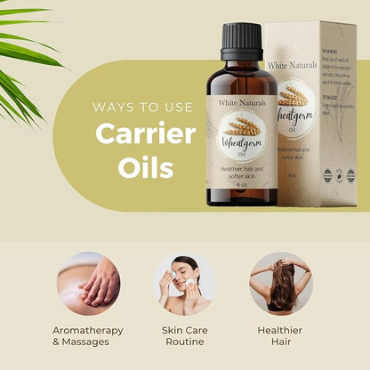 Wheatgerm Carrier Oil, Cold-pressed Unrefined, Organic 100% Pure, Wheat Germ, Rich in Vitamin E, For Skin, Hair, Nails & Stretch Marks