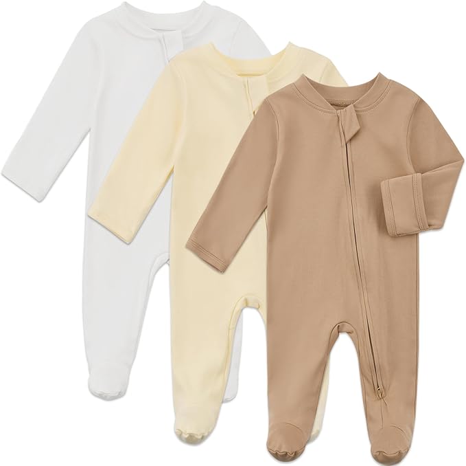 Aablexema Baby Organic Cotton Footed Pajamas Zip Up Preemie Newborn One Piece Long Sleeve Onesie Pjs